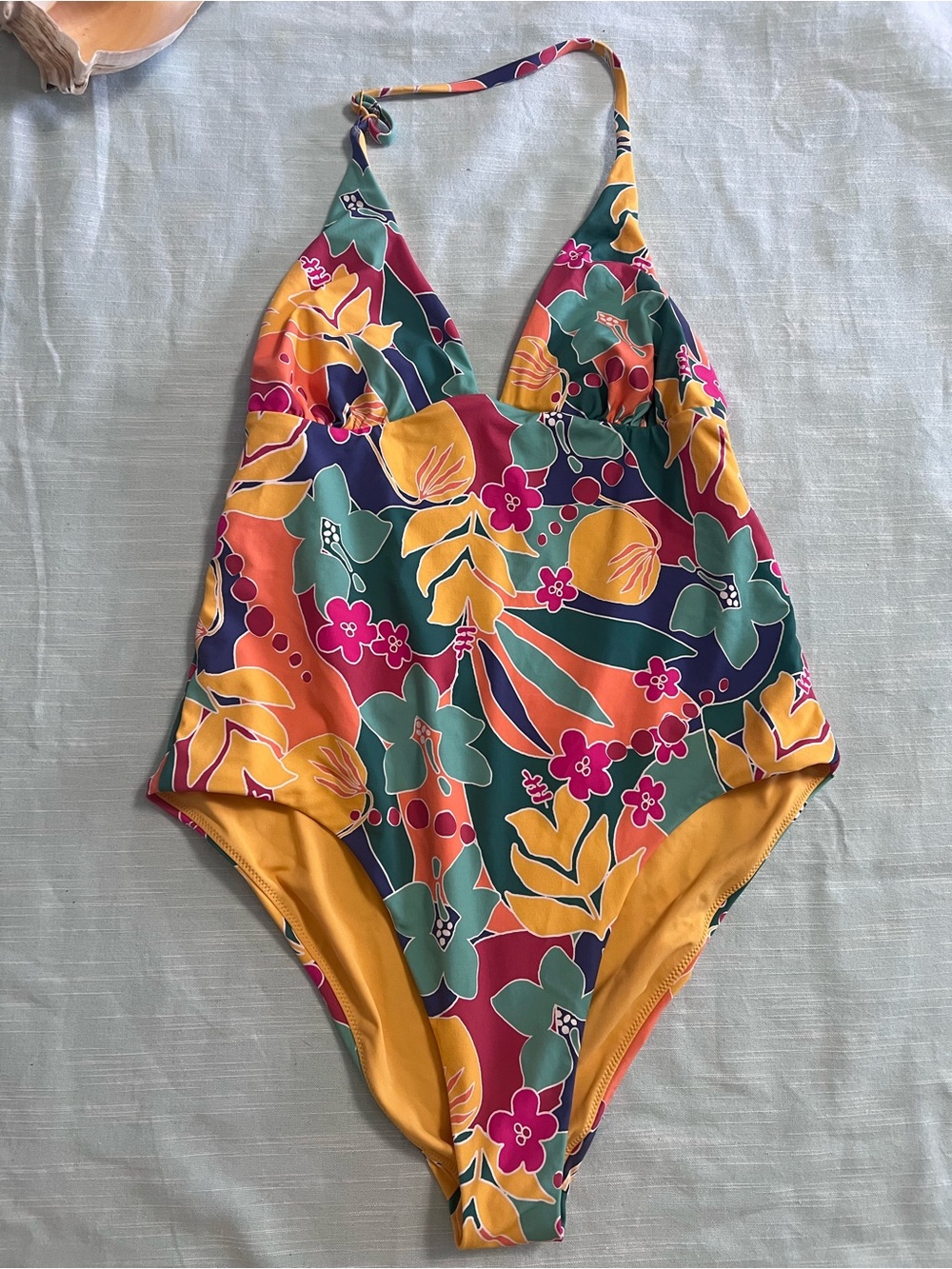Marine Layer Plunge One Piece Swimsuit Medium Hibiscus Tropical Hawaiian Large - Picture 4 of 15